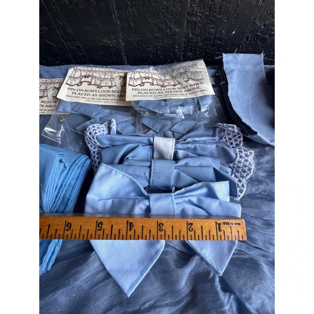 Vintage Model Curtain Co Light Blue Pin-On Bows and Fabric Lot Window Decor